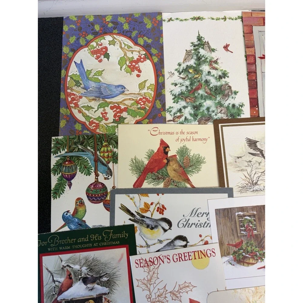 Vintage Christmas Cards Fronts ONLY Birds Scrapbooking Decoupage Lot of 45+